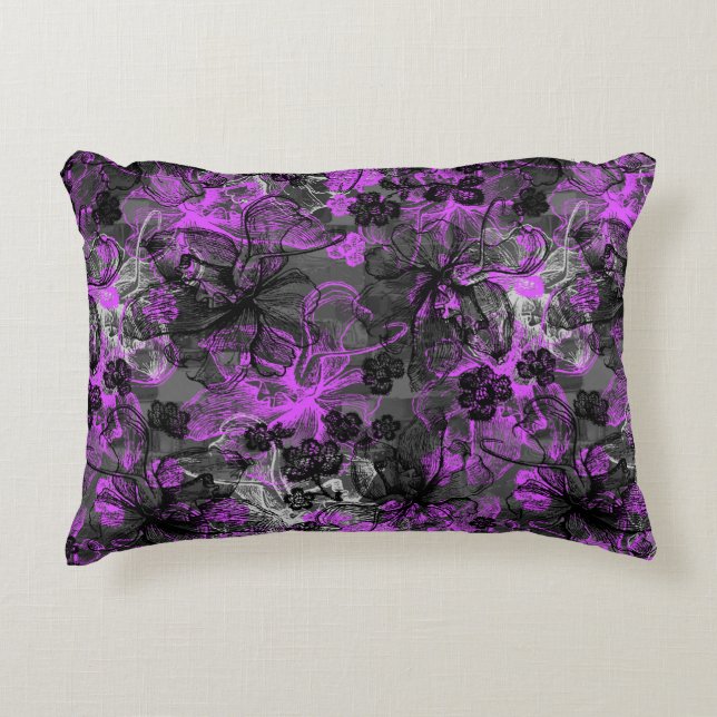 Wahine Lace Hawaiian Orchid Collage Accent Kussen (Voorkant)