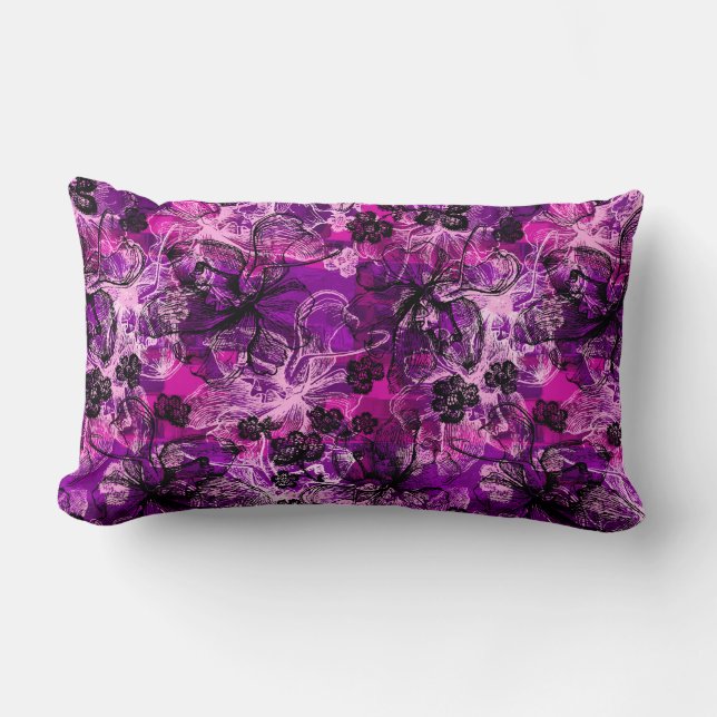 Wahine Lace Hawaiian Orchid Collage Kussen (Voorkant)