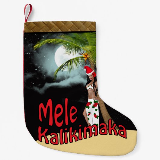 Wahine Pin-up Mele Kalikimaka Kerstmis Stocking L Kleine Kerstsok (Voorkant)