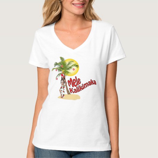 Wahine Pin-up Mele Kalikimaka Kerstmis T-Shirt 2 (Voorkant)