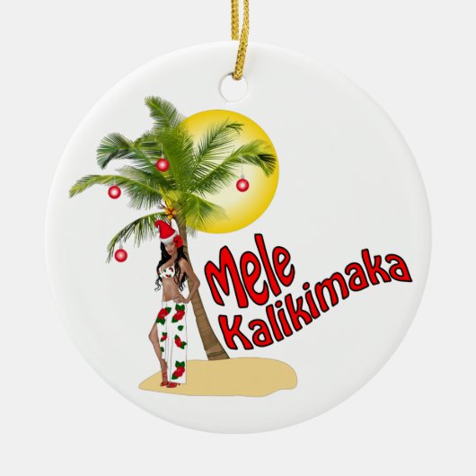 Wahine Pin-up Mele Kalikimaka kerstversiering 2 Keramisch Ornament (Voorkant)