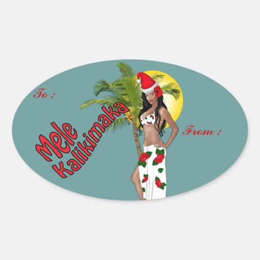 Wahine Pinup Kerst Gift Label Stickers (Voorkant)