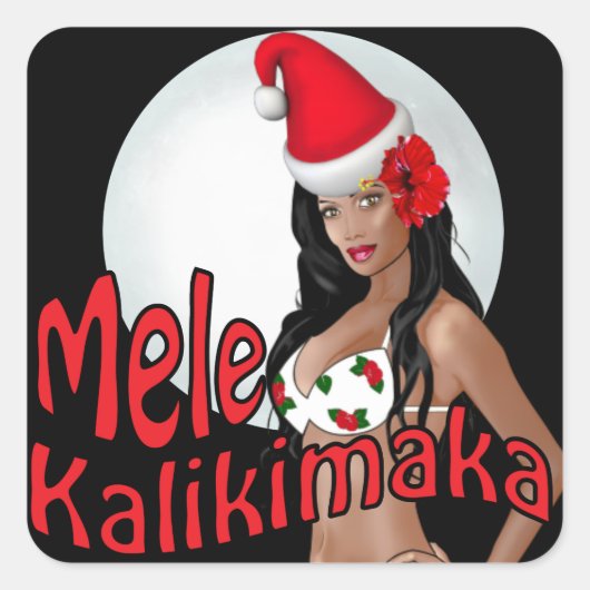 Wahine Pinup Mele Kalikimaka Kerst stickers 2 (Voorkant)