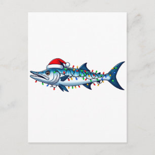 Wahoo Vis Santa Hoed Lichtjes Grappige Vissen Kers Briefkaart