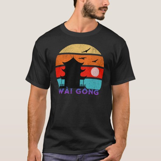 Wài Gōng Retro Zonsondergang Oceaan Grootvader T-shirt (Voorkant)