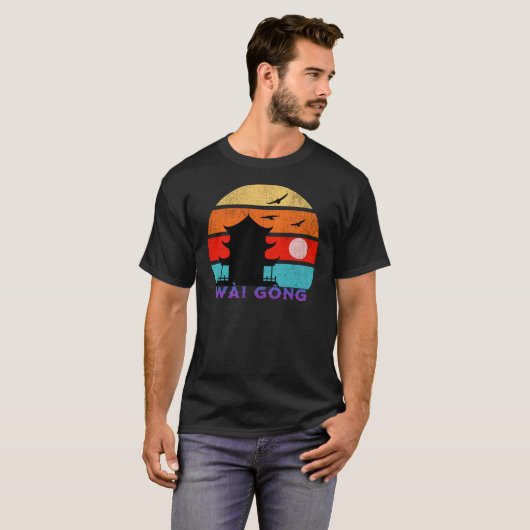 Wài Gōng Retro Zonsondergang Oceaan Grootvader T-shirt (Voorkant volledig)