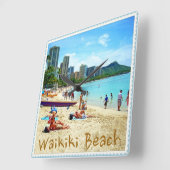 Waikiki Beach Clock Vierkante Klok (Hoek)