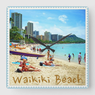 Waikiki Beach Clock Vierkante Klok