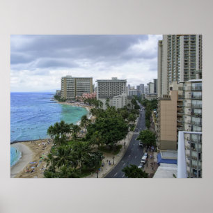 WAIKIKI BEACH en KALAKAUA AVENUE - HAWAII Poster