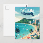 Waikiki Beach Hawaï Briefkaart (Voorkant / Achterkant)