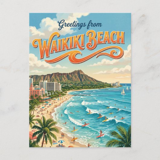 Waikiki Beach Hawaï Briefkaart (Voorkant)