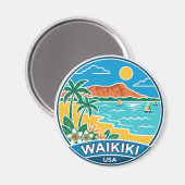 Waikiki Beach Hawaï Magneet (Voorkant / Achterkant)