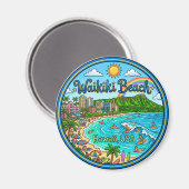 Waikiki Beach Hawaï Magneet (Voorkant / Achterkant)