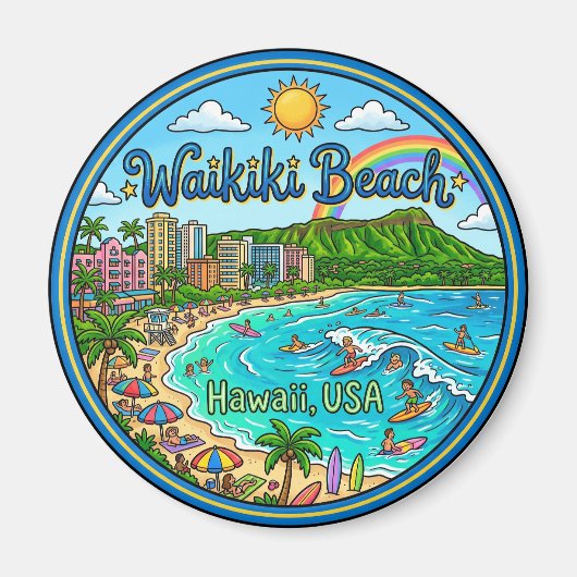 Waikiki Beach Hawaï Magneet (Voorkant)