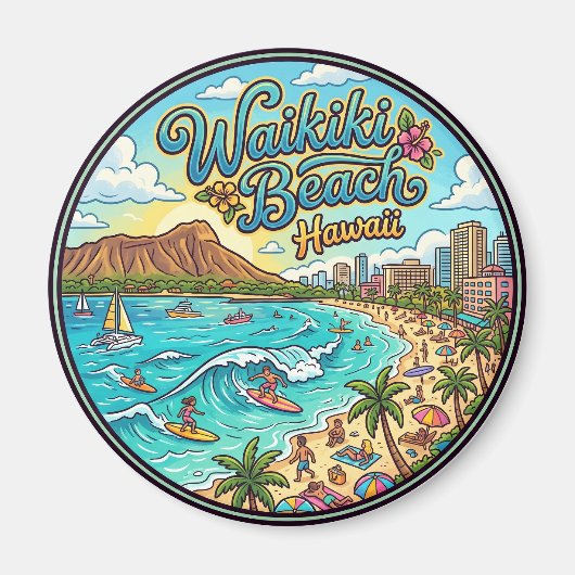 Waikiki Beach Hawaï Magneet (Voorkant)