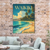  Waikiki Beach, Hawaï - Retro Travel Poster