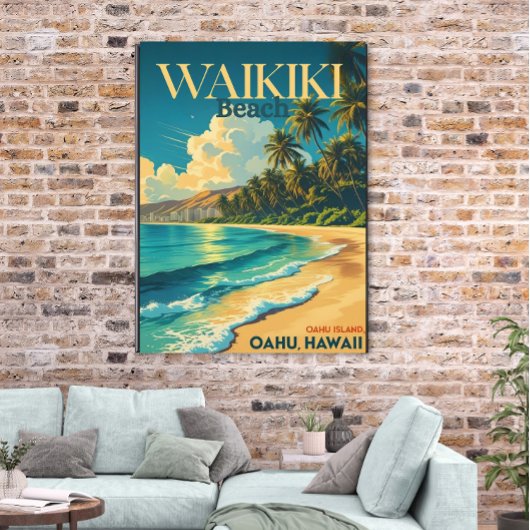  Waikiki Beach, Hawaï - Retro Travel Poster