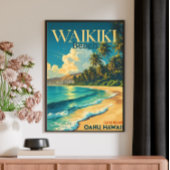  Waikiki Beach, Hawaï - Retro Travel Poster
