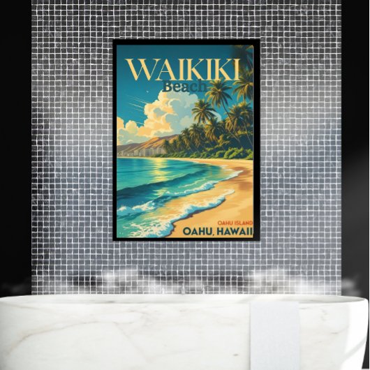  Waikiki Beach, Hawaï - Retro Travel Poster
