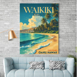  Waikiki Beach, Hawaï - Retro Travel Poster