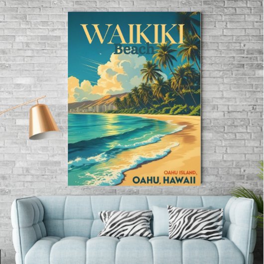  Waikiki Beach, Hawaï - Retro Travel Poster