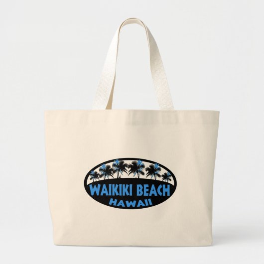 Waikiki Beach Hawaii blauw zwarte palmen canvas ta Grote Tote Bag (Voorkant)