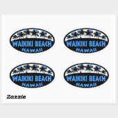 Waikiki Beach Hawaii blauw zwarte palmen ovale sti Sticker (Vel)