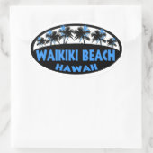 Waikiki Beach Hawaii blauw zwarte palmen ovale sti Sticker (Tas)