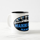 Waikiki Beach Hawaii blauwe palmen Tweekleurige Koffiemok (Voorkant links)