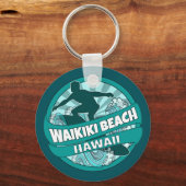 Waikiki Beach Hawaii blauwgroen surfer logo sleute Sleutelhanger (Voorkant)