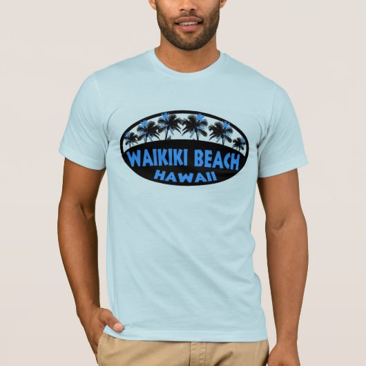 Waikiki Beach Hawaii blue palms shirt (Voorkant)