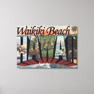 Waikiki Beach, Hawaii - grote lettertjes Canvas Afdruk