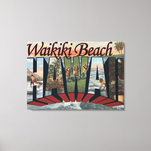Waikiki Beach, Hawaii - grote lettertjes Canvas Afdruk (Voorkant)