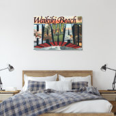 Waikiki Beach, Hawaii - grote lettertjes Canvas Afdruk (Insitu (Slaapkamer))