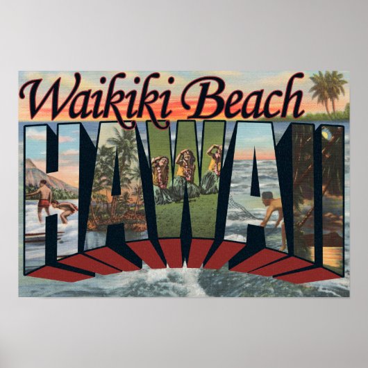 Waikiki Beach, Hawaii - grote lettertjes Poster (Voorkant)