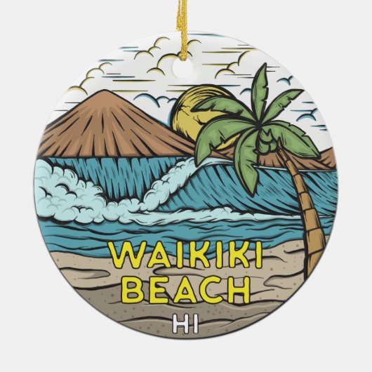 Waikiki Beach Hawaii  Keramisch Ornament (Achterkant)