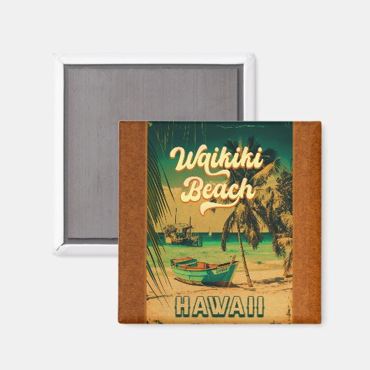 Waikiki Beach Hawaii  Palmbomen Souvenir Magneet (Voorkant / Achterkant)