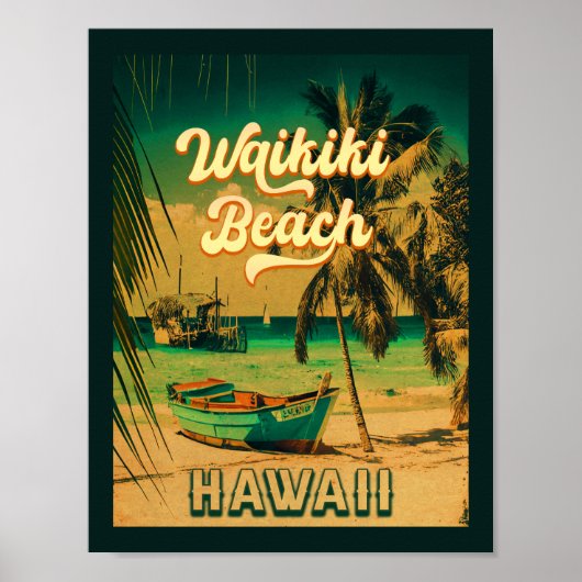 Waikiki Beach Hawaii Palmbomen Souvenir Poster (Voorkant)