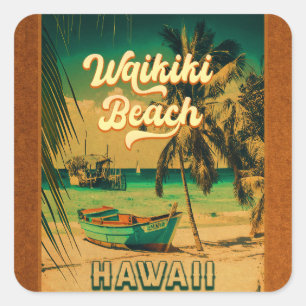 Waikiki Beach Hawaii  Palmbomen Souvenir Vierkante Sticker