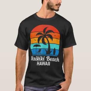 Waikiki Beach Hawaii Palmboom Zonsondergang Summ T-shirt