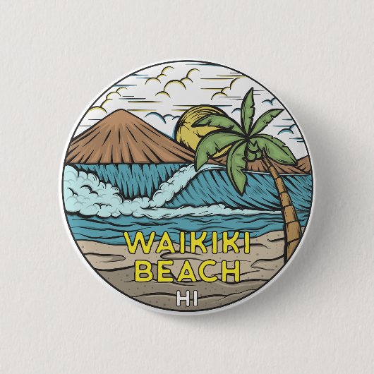 Waikiki Beach Hawaii  Ronde Button 5,7 Cm (Voorkant)