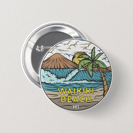 Waikiki Beach Hawaii  Ronde Button 5,7 Cm (Voorkant /achterkant)