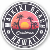 Waikiki Beach - Hawaii Sunrise Palm tree Sticker (Voorkant)