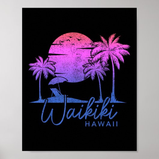 Waikiki Beach Hawaii Surf Sunset Surfer Poster (Voorkant)