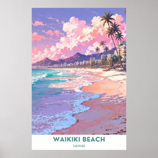 Waikiki Beach - Honolulu, Hawaï Poster (Voorkant)