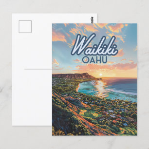 Waikiki Beach Honolulu Oahu Hawaii Retro Briefkaart