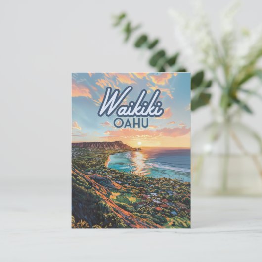 Waikiki Beach Honolulu Oahu Hawaii Retro Briefkaart (Staand voorkant)