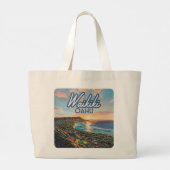 Waikiki Beach Honolulu Oahu Hawaii Retro Grote Tote Bag (Achterkant)
