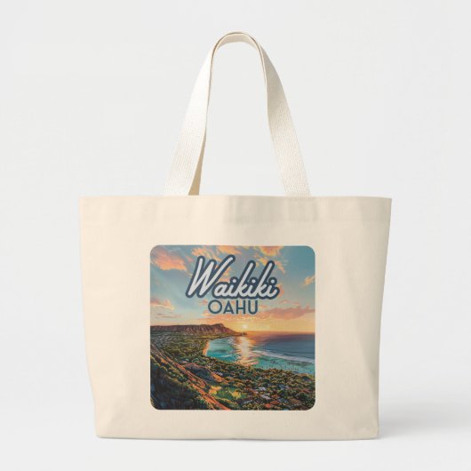 Waikiki Beach Honolulu Oahu Hawaii Retro Grote Tote Bag (Voorkant)