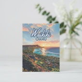Waikiki Beach Honolulu Oahu Hawaii Retro Kaart (Staand voorkant)